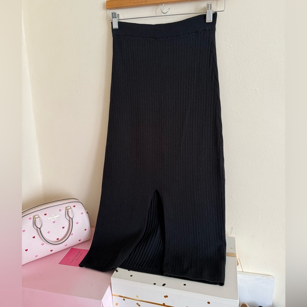 Free People Black Ribbed Pencil Skirt